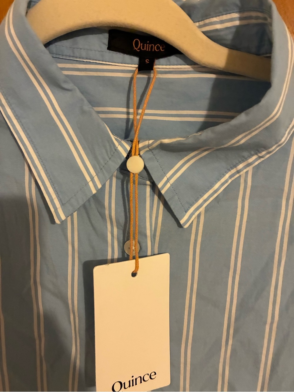 New Quince Cotton Poplin Long Sleeve Boyfriend Shirt Delta Blue Double Stripe - Picture 6 of 7